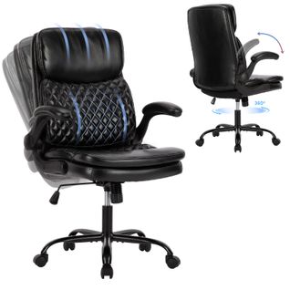 Chaise De Bureau Ergonomique En Pu, Hauteur Réglable, Dossier Inclinable, Noir