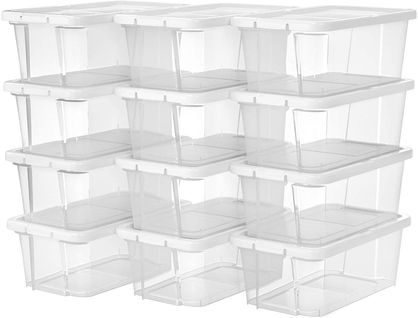 Meuble à Chaussures Avec Couvercle, 12 Boîtes,  Jusqu’à La Pointure De 41, Transparente