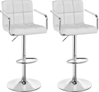 Tabourets De Bar, Lot De 2, Dossier Et Repose-pieds, Piètement Chromé, Blanc