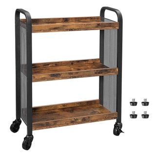 Desserte 3 Niveaux Métal Et Bois - Naturel Fonce