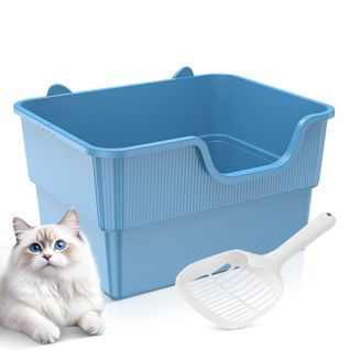 Bac à Litière Ouvert Pour Chat, Extra Large Avec Bords Hauts, Bleu