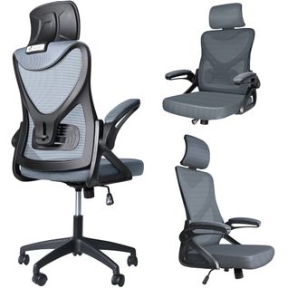 Fauteuil De Bureau Ergonomique Pivotant Avec Appui Tête Et Dossier Toile Respirant Gris