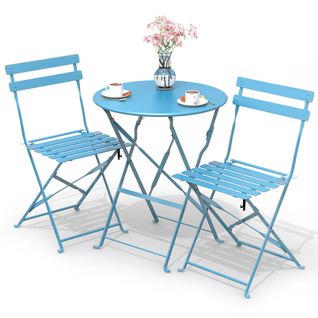 Ensemble Bistro Extérieur 1 Table 2 Chaises Acier Bleu