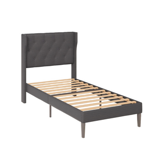 Lit Simple 90x200 Cm Structure Rembourrée Avec Lattes En Bois Gris Foncé