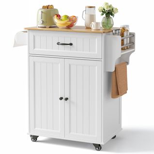 Roulettes 3 Niveaux Îlot Central De Cuisine Rangement Avec Placard Tiroir Porte-epices Blanc