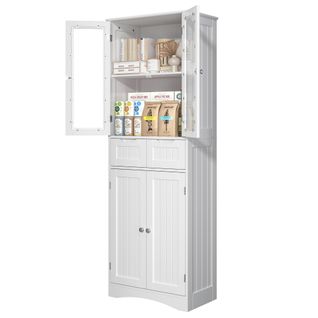 Buffet De Cuisine Haut Avec 2 Tiroirs Et 4 Portes - Blanc