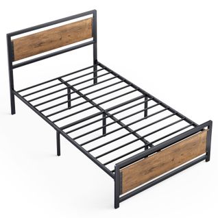 Lit Simple 120 X 200 En Métal Avec Tête De Lit En Bois Sommier à Lattes Lit Noir Et Jaune Rétro