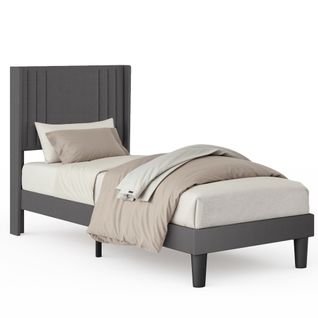 Lit Capitonné En Métal 90x200 Cm Avec Rangements Gris