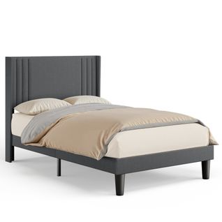 Lit Capitonné En Métal 120x200 Cm Avec Rangements Gris