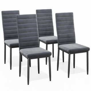 Lot De 4 Chaises En Velours - Gris Foncé