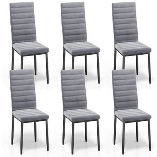 Lot De 6 Chaises En Velours - Gris Clair