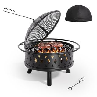 Brasero Extérieur Rond Grille De Protection Pare-étincelles Acier Poêle à Bois Jardin 83 Cm