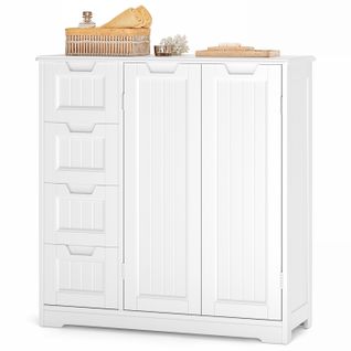 Bealife Meuble Rangement Salle De Bain 80cm Avec 2 Portes 4 Tiroirs Étagères Réglables 81x30x83