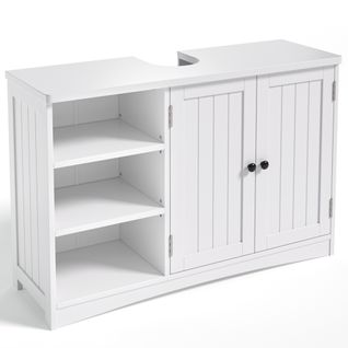 Meuble Sous Lavabo Salle De Bain Rangement Sur Pied 2 Portes 3 Étages Étagères 90 X 30 X 60 Cm