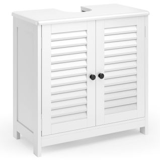 Meuble Sous Lavabo Salle De Bain  2 Portes Et 2 Étages Blanc 60 X 30 X 60 Cm