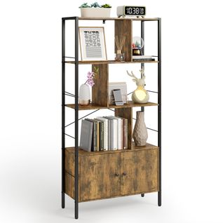 Bibliothèque 2 Portes Imitation Chêne Et Acier Marron