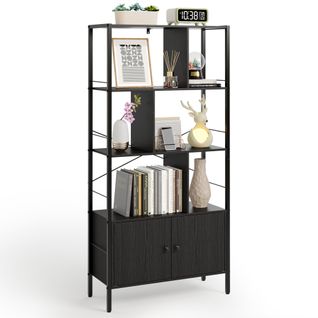 Bibliothèque 2 Portes Imitation Chêne Et Acier Noir