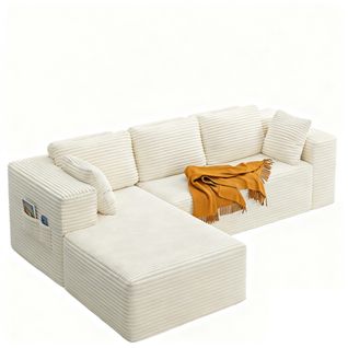 Canapé D'angle 3 Places Avec Méridienne Sans Installation Velours Côtelé Beige 250x160x60cm