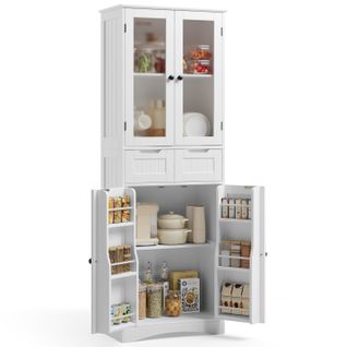Buffet Haut 4 Portes 2 Tiroirs 60x30x170cm Blanc