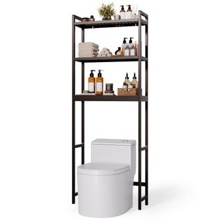 Étagère Salle De Bain 3 Niveaux 63x26x170cm Gris Foncé