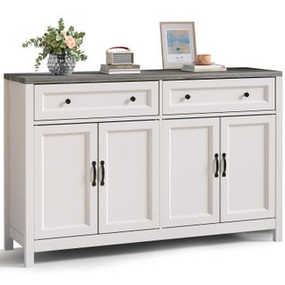 Buffet De Cuisine Meuble Rangement 2 Tiroirs 4 Portes 2 Niveaux Meuble Bas Gris 140x40x90cm