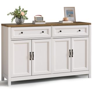 Buffet De Cuisine Meuble Rangement 2 Tiroirs 4 Portes 2 Niveaux Meuble Bas Marron 140x40x90cm