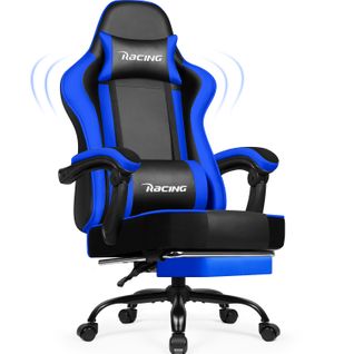 Chaise Gaming Ergonomique Bleu et Noir, Inclinable 90 à 165°, 150 kg Avec Repose-pieds