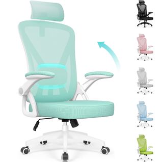 Chaise Bureau Turquoise, Accoudoirs Rabattables, Support Lombaire Mousse, Hauteur Réglable, 150 kg