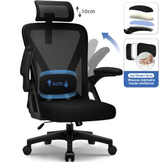Fauteuil De Bureau, Lombaire Réglable, Appui-tête Et Accoudoirs, Noir