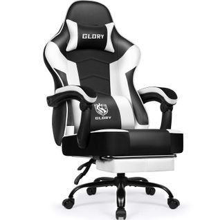 Fauteuil Gaming,chaise Gamer Avec Coussin Lombaire Et Repose-pieds,charge 150kg,noir-blanc