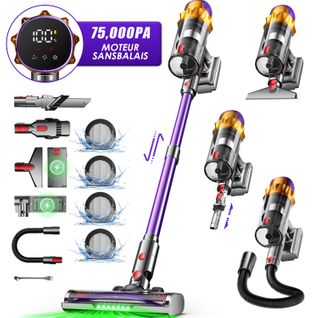 Aspirateur Balai 75Kpa, Autonomie 70 Minutes, Capacité 1,8 L, Léger Et Portable