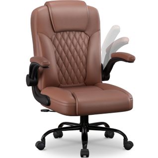 Fauteuil De Bureau En Pu, Inclinable 90°à 120°, Accoudoirs Pliable, Marron