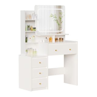Coiffeuse，avec Miroir LED Réglable Et Tiroirs De Rangement, Pour Chambre Et Maquillage
