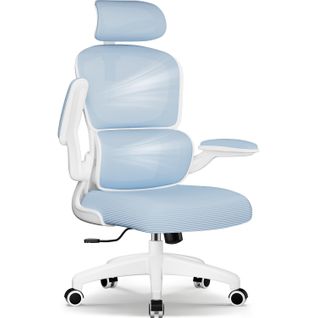 Fauteuil De Bureau, Accoudoirs Pliable, Inclinable, Soutien Lombaire Ergonomique,bleu