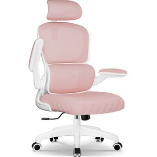 Fauteuil De Bureau, Accoudoirs Pliable, Inclinable, Soutien Lombaire Ergonomique,rose