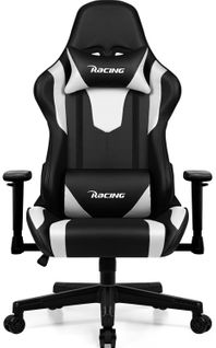 Chaise Gaming, Inclinable 90°à 165°, Accoudoirs Réglables,  Charge 150kg，Noir et blanc