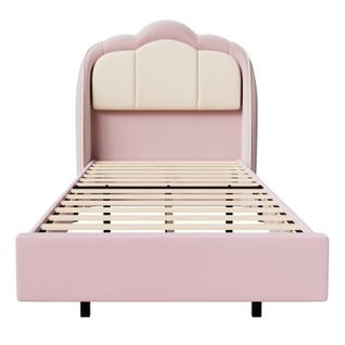 Lit Enfant 90×200 cm avec lampe LED Musicale, lit Flottant, tête De Lit Nuage, solide, lit rose