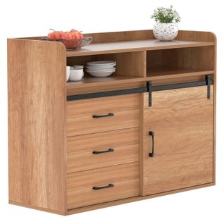 Buffet coulissant avec 3 tiroirs et 1 porte coulissante – 107 x 80 x 40 cm | Couleur du bois