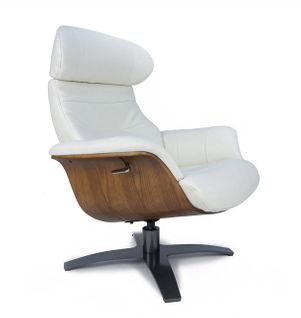 Fauteuil En Cuir Et Bois Chêne Naturel - Vega - Cuir Blanc