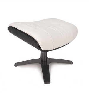 Pouf Cuir Et Chêne Noir - Vega - Cuir Blanc