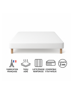 Sommier Tapissier Blanc 130x190 Cm - Fabrication Française Artisanale - Pieds s - Hauteur Avec