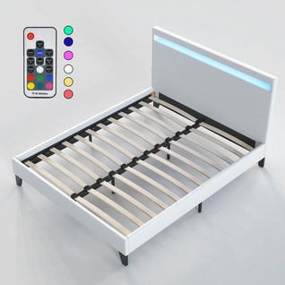 Lit 160x200 cm Éclairage LED Simili-cuir Blanc