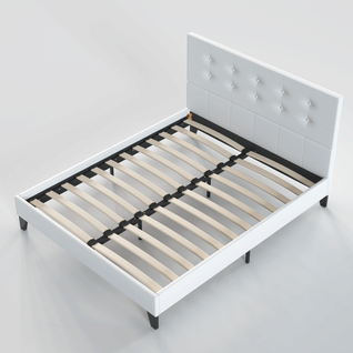 Lit 140x190 cm avec Tête de lit Simili-cuir Blanc