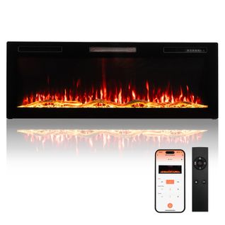 50'' Cheminée Électrique, 1000/2000W, Flamme 3D,  APP Contrôle, Pose Murale / Encastrable