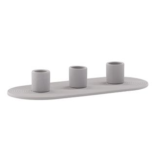 Bougeoir En Argile 3 Bougies "dian" 24cm Gris