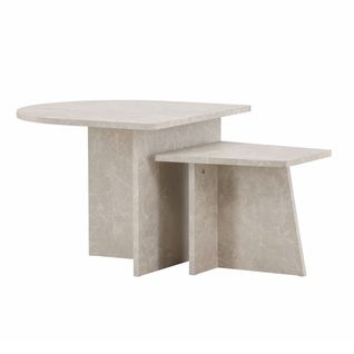 Lot De 2 Tables Basses Effet Marbre "sala" 60cm Beige