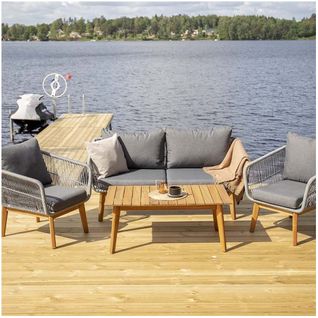 Salon Détente Extérieur En Acacia Et Aluminium Chania Gris