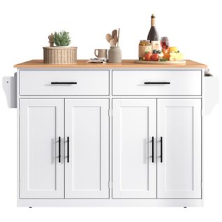 Chariot De Service Avec Plateau Pliable En Bois 120x46(70)x91 Cm Avec Roulettes, Blanc