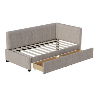 Lit Convertible 90*200 Cm, Multifonction, 2 Tiroirs, Sommier à Lattes, Velours Gris