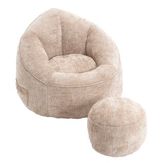 Fauteuil Pouf En Mousse Compressée Haute Densité, Avec Repose-pieds, Kaki